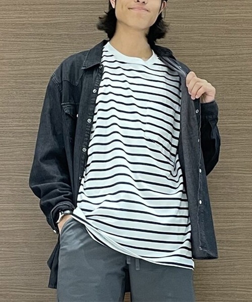GAP(ギャップ)の「ストライプクルーネックtシャツ(Tシャツ/カットソー・メンズ・ネイビー/ホワイト/その他/ライトグリーン/ブルー・S/M/XS/XL/L/XXS)」の21枚目の写真