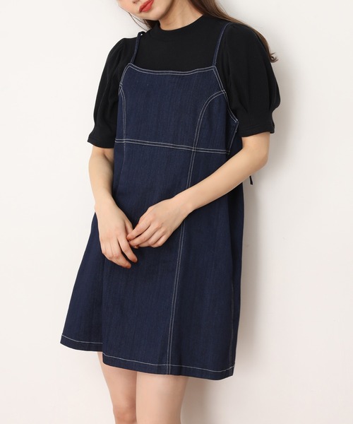 one after another NICE CLAUP(ワンアフターアナザーナイスクラップ)の「デニムミニキャミソールワンピース(ワンピース・レディース・ブラック/ネイビー/アイボリー・FREE)」の1枚目の写真