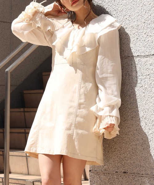 one after another NICE CLAUP(ワンアフターアナザーナイスクラップ)の「デニムミニキャミソールワンピース(ワンピース・レディース・ブラック/ネイビー/アイボリー・FREE)」の2枚目の写真