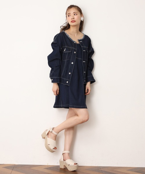 one after another NICE CLAUP(ワンアフターアナザーナイスクラップ)の「デニムミニキャミソールワンピース(ワンピース・レディース・ブラック/ネイビー/アイボリー・FREE)」の17枚目の写真