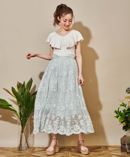 ちい様　ノエラ✿スパンコール刺繍スカート　フラワー　花柄　レース　Mサイズ Noela（ノエラ）の「スパンコール刺繍スカート（スカート）」 - WEAR