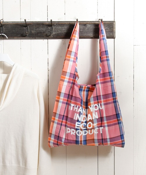 Lilas Campbell（リラキャンベル）の「【Lilas Campbell(リラ・キャンベル)】IND CHECKBAG（エコバッグ/サブバッグ・レディース・ピンク/オレンジ/ブルー・FREE）」の2枚目の写真