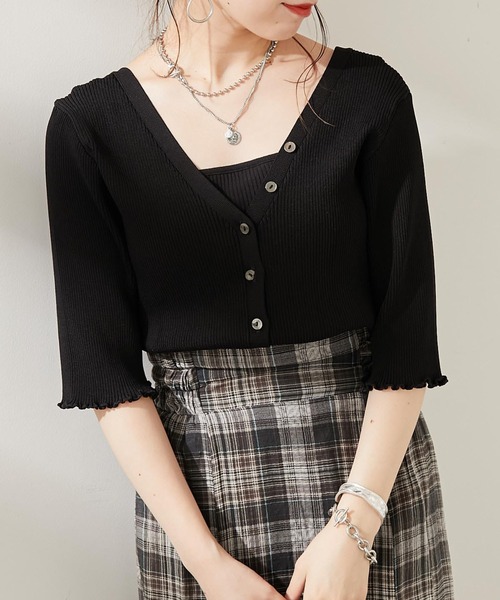 Chico（チコ）の「【新色追加】ショート丈2wayリブメロウカーディガン（カーディガン/ボレロ・レディース・ホワイト/ブラック/パープル/ピンク/ピンク系その他/チャコールグレー・FREE）」の2枚目の写真