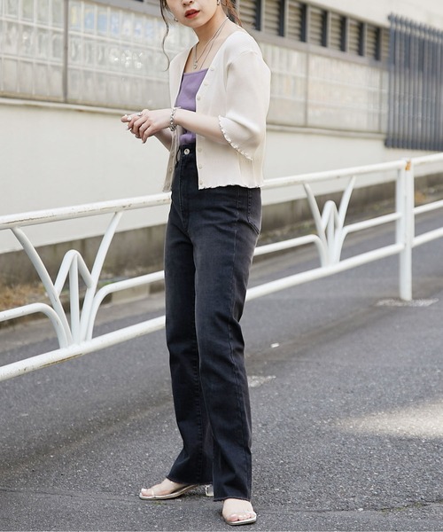 Chico（チコ）の「【新色追加】ショート丈2wayリブメロウカーディガン（カーディガン/ボレロ・レディース・ホワイト/ブラック/パープル/ピンク/ピンク系その他/チャコールグレー・FREE）」の8枚目の写真