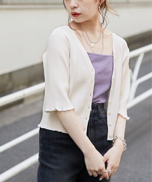 Chico（チコ）の「【新色追加】ショート丈2wayリブメロウカーディガン（カーディガン/ボレロ・レディース・ホワイト/ブラック/パープル/ピンク/ピンク系その他/チャコールグレー・FREE）」の10枚目の写真