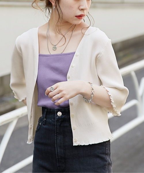 Chico（チコ）の「【新色追加】ショート丈2wayリブメロウカーディガン（カーディガン/ボレロ・レディース・ホワイト/ブラック/パープル/ピンク/ピンク系その他/チャコールグレー・FREE）」の11枚目の写真