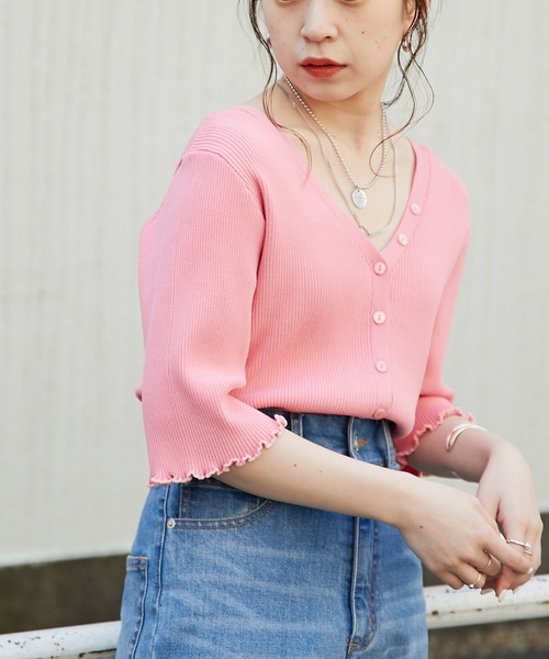 Chico（チコ）の「【新色追加】ショート丈2wayリブメロウカーディガン（カーディガン/ボレロ・レディース・ホワイト/ブラック/パープル/ピンク/ピンク系その他/チャコールグレー・FREE）」の17枚目の写真