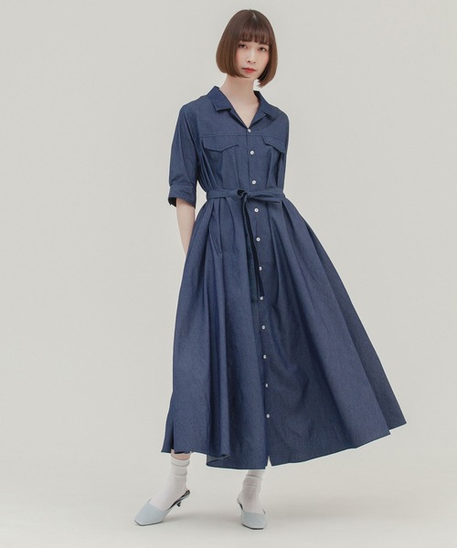 Nora Lily テンセルデニムフレアー半袖シャツワンピースコート Unisex シャツワンピース Nora Lily ノラリリー のファッション通販 Zozotown