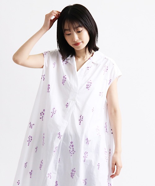 ヌキテパ POPLIN FLOWER EMB SLEEVELESS DRESS ∴【 ne Quittez pas / ヌキテパ 】POPLIN FLOWER EMB SLEEVELESS DRESS