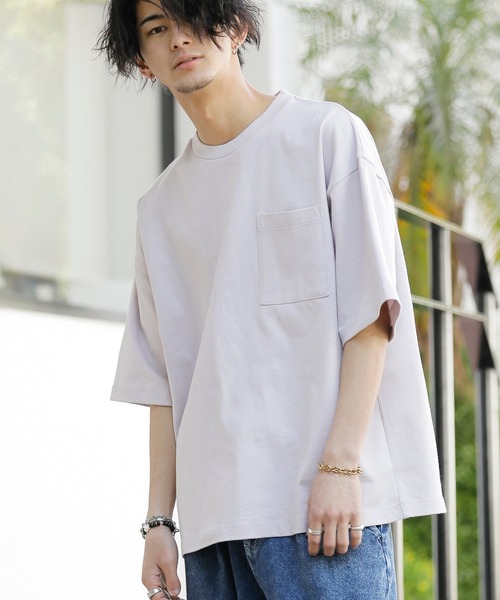 ADMIX/ATELIER SAB MEN（アドミックスアトリエサブメン）の「ヘビーウェイト コットン 10.2オンス オーバーサイズ ビッグ Tシャツ 半袖 胸ポケット付き（Tシャツ/カットソー・メンズ・グレイッシュベージュ/アイボリー/ラベンダー/杢グレー/オートミール/ライトイエロー/サックスブルー/ブラック/オフホワイト/スモークピンク・52/48/50）」の8枚目の写真