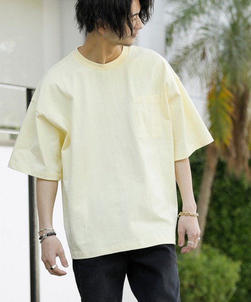 ADMIX/ATELIER SAB MEN（アドミックスアトリエサブメン）の「ヘビーウェイト コットン 10.2オンス オーバーサイズ ビッグ Tシャツ 半袖 胸ポケット付き（Tシャツ/カットソー・メンズ・グレイッシュベージュ/アイボリー/ラベンダー/杢グレー/オートミール/ライトイエロー/サックスブルー/ブラック/オフホワイト/スモークピンク・52/48/50）」の9枚目の写真