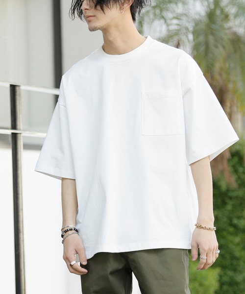 ADMIX/ATELIER SAB MEN（アドミックスアトリエサブメン）の「ヘビーウェイト コットン 10.2オンス オーバーサイズ ビッグ Tシャツ 半袖 胸ポケット付き（Tシャツ/カットソー・メンズ・グレイッシュベージュ/アイボリー/ラベンダー/杢グレー/オートミール/ライトイエロー/サックスブルー/ブラック/オフホワイト/スモークピンク・52/48/50）」の3枚目の写真