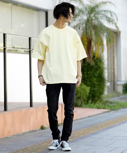 ビアズリー　ダブルチュールTシャツ　ネイビー　ゆったり　オーバーサイズ　ドロスト BEARDSLEY（ビアズリー）の「ダブルチュールTシャツ（Tシャツ