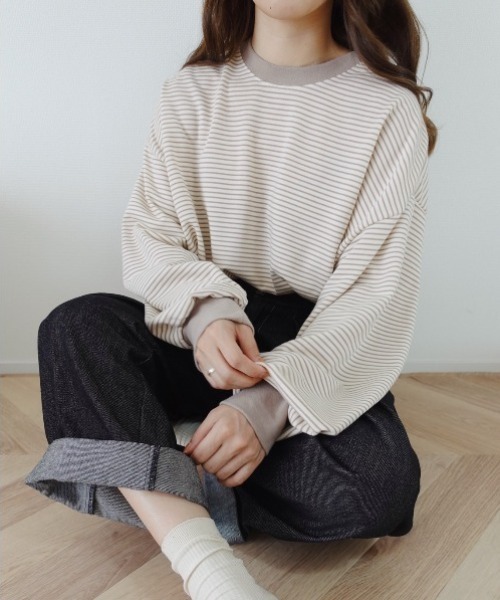 moi tytto(モイテュット)の「くすみ色ボーダースウェット(スウェット・レディース・ボルドー/モカ・FREE)」の21枚目の写真