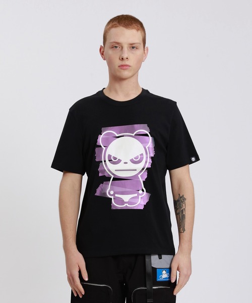HIPANDA(ハイパンダ)の「HIPANDA ハイパンダ メンズ オーロラカラー絆創膏 ビッグプリント 半袖Tシャツ(Tシャツ/カットソー・メンズ・ブラック/ホワイト/アーミー・LARGE/MEDIUM/SMALL/X-LARGE/XX-LARGE)」の3枚目の写真