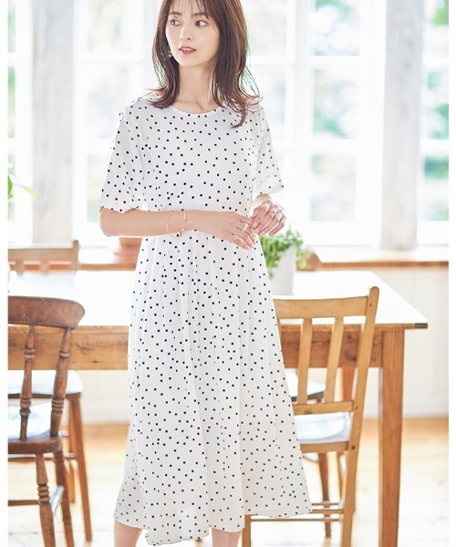 Chocolate クッキーチョコレート のファッション Cookie ワンピース Select ワンピース Cookie バックボタンリボン付き ドットワンピース Bibiroom