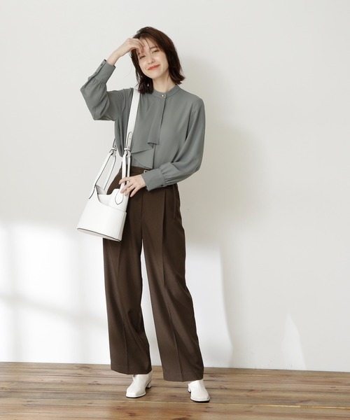 N.（N. Natural Beauty Basic）（エヌエヌナチュラルビューティーベーシック）の「【S Size Line】◆イージーケアベルト付ワイドパンツ（その他パンツ・レディース・ブラウン/チェック/ブルー・SMALL/MEDIUM）」の8枚目の写真