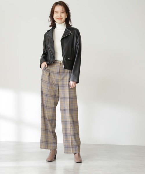 N.（N. Natural Beauty Basic）（エヌエヌナチュラルビューティーベーシック）の「【S Size Line】◆イージーケアベルト付ワイドパンツ（その他パンツ・レディース・ブラウン/チェック/ブルー・SMALL/MEDIUM）」の5枚目の写真