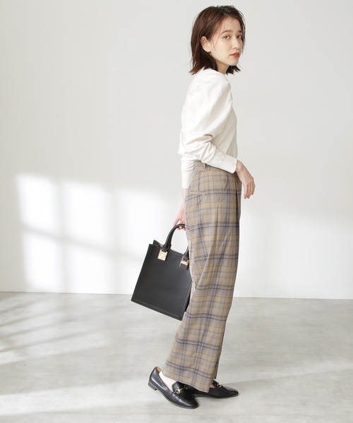 N.（N. Natural Beauty Basic）（エヌエヌナチュラルビューティーベーシック）の「【S Size Line】◆イージーケアベルト付ワイドパンツ（その他パンツ・レディース・ブラウン/チェック/ブルー・SMALL/MEDIUM）」の7枚目の写真