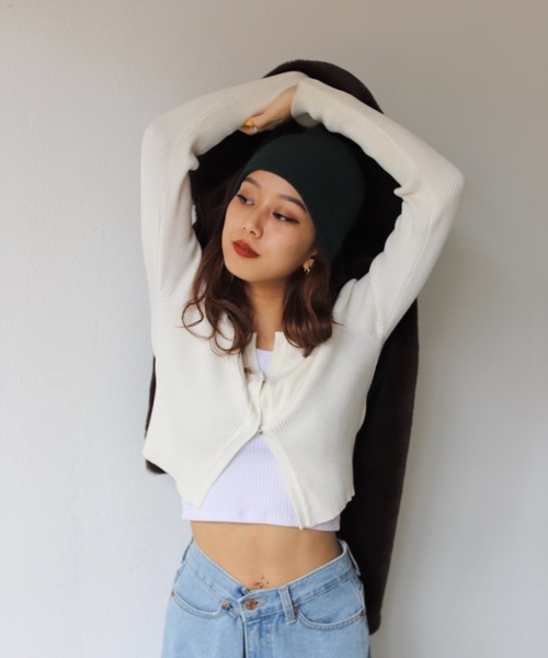 SHAGGIE(シャギー)の「フロントスナップ襟付きリブトップス(Tシャツ/カットソー・レディース・ホワイト/ブラック/ネイビー/カーキ・FREE)」の6枚目の写真