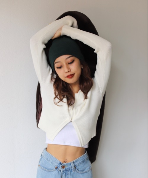 SHAGGIE(シャギー)の「フロントスナップ襟付きリブトップス(Tシャツ/カットソー・レディース・ホワイト/ブラック/ネイビー/カーキ・FREE)」の5枚目の写真