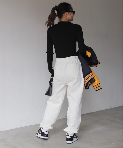 SHAGGIE(シャギー)の「フロントスナップ襟付きリブトップス(Tシャツ/カットソー・レディース・ホワイト/ブラック/ネイビー/カーキ・FREE)」の19枚目の写真