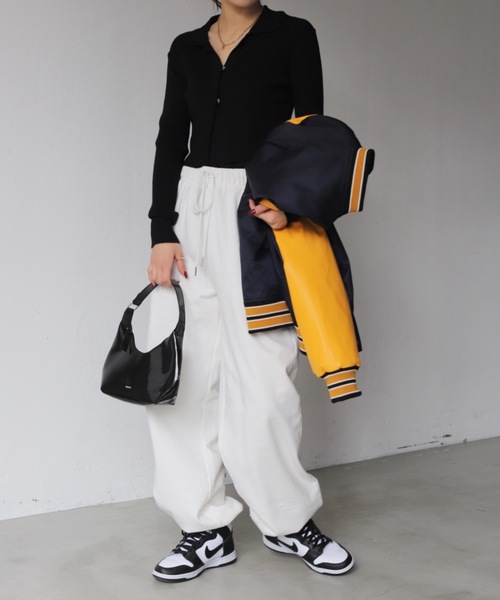 SHAGGIE(シャギー)の「フロントスナップ襟付きリブトップス(Tシャツ/カットソー・レディース・ホワイト/ブラック/ネイビー/カーキ・FREE)」の14枚目の写真