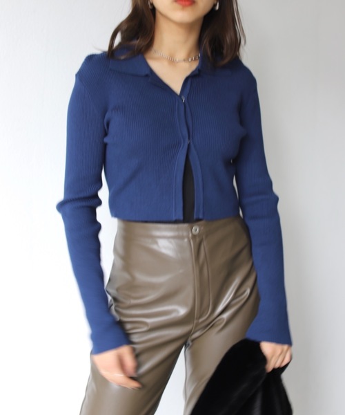 SHAGGIE(シャギー)の「フロントスナップ襟付きリブトップス(Tシャツ/カットソー・レディース・ホワイト/ブラック/ネイビー/カーキ・FREE)」の21枚目の写真