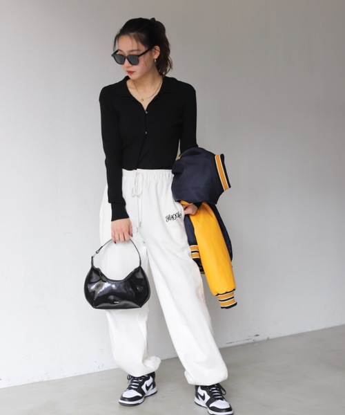 SHAGGIE(シャギー)の「フロントスナップ襟付きリブトップス(Tシャツ/カットソー・レディース・ホワイト/ブラック/ネイビー/カーキ・FREE)」の15枚目の写真