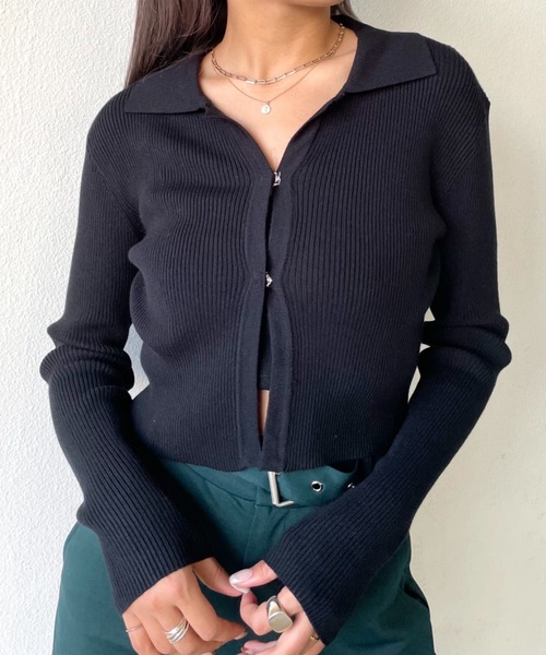 SHAGGIE(シャギー)の「フロントスナップ襟付きリブトップス(Tシャツ/カットソー・レディース・ホワイト/ブラック/ネイビー/カーキ・FREE)」の20枚目の写真