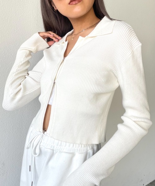 SHAGGIE(シャギー)の「フロントスナップ襟付きリブトップス(Tシャツ/カットソー・レディース・ホワイト/ブラック/ネイビー/カーキ・FREE)」の11枚目の写真