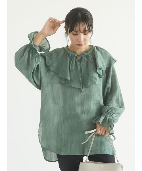 Sugar spoon（シュガースプーン）の「・SUGAR SPOON ラッフルエリセットチュニック＊（シャツ/ブラウス・レディース・グレイッシュベージュ/アイボリー/グリーン/ブラック・FREE）」の17枚目の写真