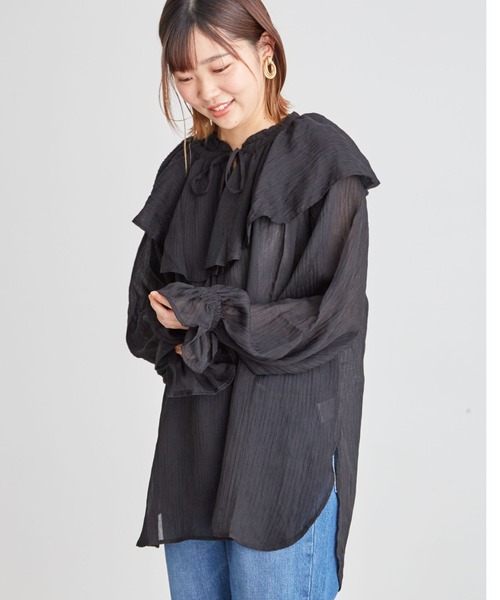 Sugar spoon（シュガースプーン）の「・SUGAR SPOON ラッフルエリセットチュニック＊（シャツ/ブラウス・レディース・グレイッシュベージュ/アイボリー/グリーン/ブラック・FREE）」の3枚目の写真