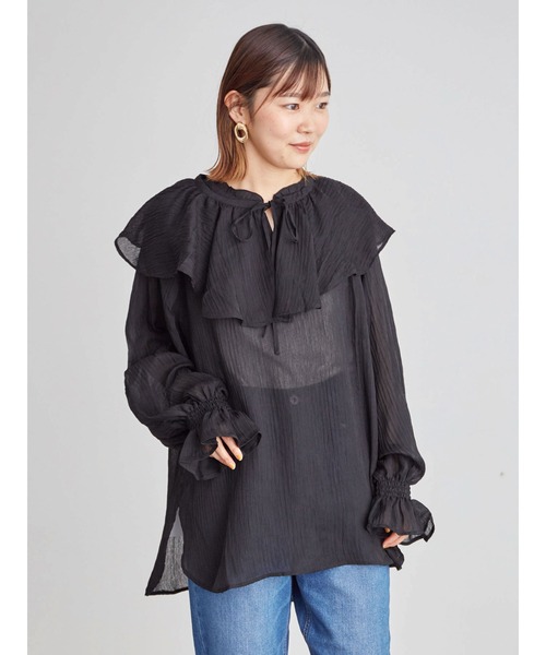 Sugar spoon（シュガースプーン）の「・SUGAR SPOON ラッフルエリセットチュニック＊（シャツ/ブラウス・レディース・グレイッシュベージュ/アイボリー/グリーン/ブラック・FREE）」の9枚目の写真