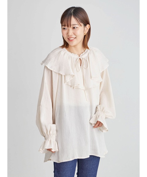 Sugar spoon（シュガースプーン）の「・SUGAR SPOON ラッフルエリセットチュニック＊（シャツ/ブラウス・レディース・グレイッシュベージュ/アイボリー/グリーン/ブラック・FREE）」の7枚目の写真