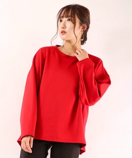 FUNALIVE（ファンアライブ）の「【Laliberte】　ダンボールニット素材　BIGシルエットプルオーバー（チュニック・レディース・レッド/マスタード/グレー/ブルー/カーキ/ブラック/オフホワイト・M/L）」の7枚目の写真