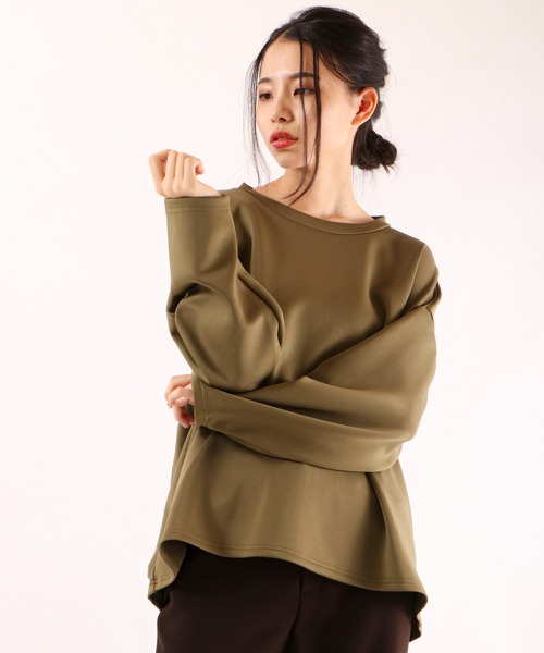 FUNALIVE（ファンアライブ）の「【Laliberte】　ダンボールニット素材　BIGシルエットプルオーバー（チュニック・レディース・レッド/マスタード/グレー/ブルー/カーキ/ブラック/オフホワイト・M/L）」の5枚目の写真