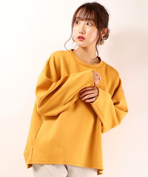 FUNALIVE（ファンアライブ）の「【Laliberte】　ダンボールニット素材　BIGシルエットプルオーバー（チュニック・レディース・レッド/マスタード/グレー/ブルー/カーキ/ブラック/オフホワイト・M/L）」の6枚目の写真