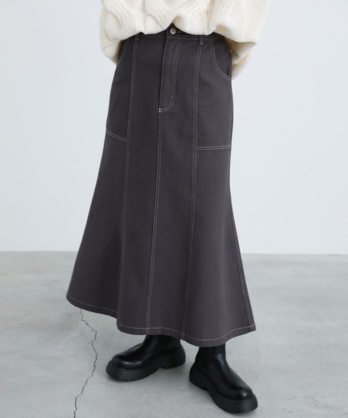 select MOCA（セレクトモカ）の「ステッチデザインフレアスカート（スカート・レディース・アイボリー/マスタード/チャコール・FREE）」の3枚目の写真