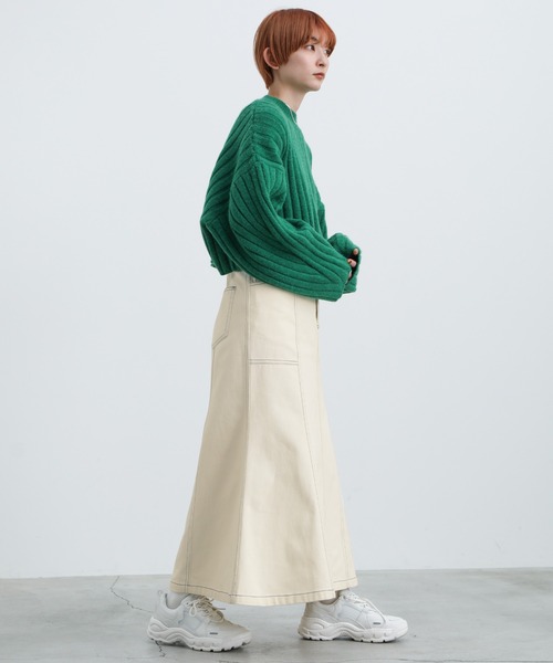 select MOCA（セレクトモカ）の「ステッチデザインフレアスカート（スカート・レディース・アイボリー/マスタード/チャコール・FREE）」の7枚目の写真