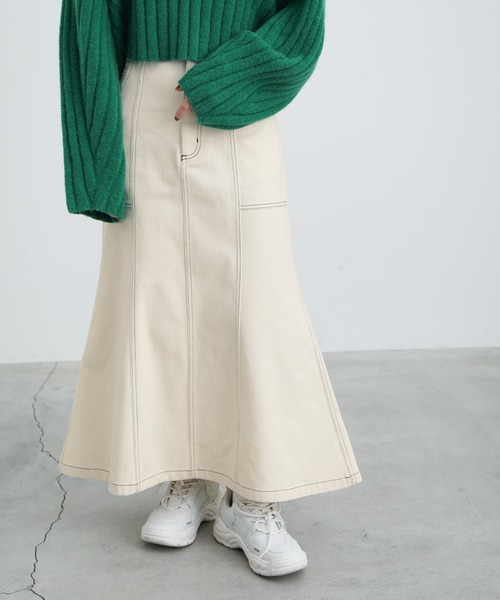 select MOCA（セレクトモカ）の「ステッチデザインフレアスカート（スカート・レディース・アイボリー/マスタード/チャコール・FREE）」の5枚目の写真