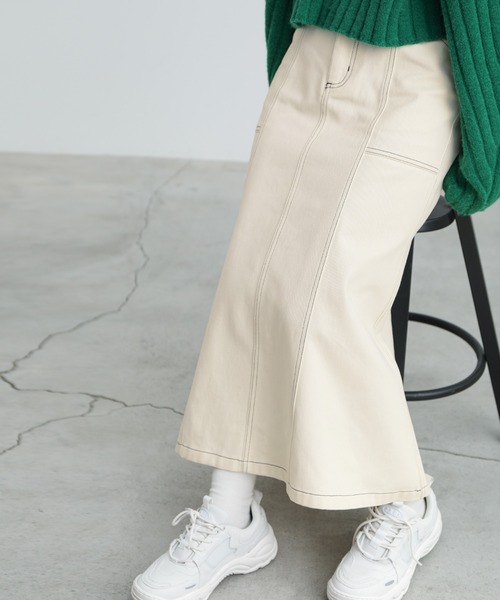 select MOCA（セレクトモカ）の「ステッチデザインフレアスカート（スカート・レディース・アイボリー/マスタード/チャコール・FREE）」の6枚目の写真