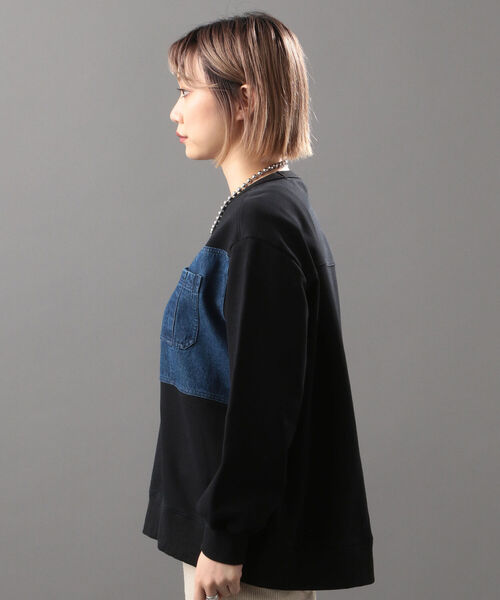 AVIREX(アヴィレックス)の「【Women's】デニム コンビネーション スウェットシャツ/ DENIM COMBINATION SWEAT SHIRT / アヴィレックス / AVIREX(スウェット・レディース・ブラック/ネイビー/ライトブルーグレー・FREE)」の4枚目の写真