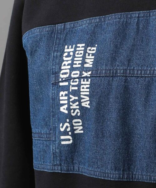 AVIREX(アヴィレックス)の「【Women's】デニム コンビネーション スウェットシャツ/ DENIM COMBINATION SWEAT SHIRT / アヴィレックス / AVIREX(スウェット・レディース・ブラック/ネイビー/ライトブルーグレー・FREE)」の9枚目の写真
