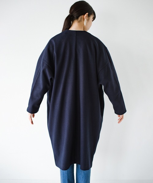 haco!（ハコ）の「パッと羽織るだけできちんと見えと今っぽオシャレを叶えてくれる！便利なオーバーサイズカットソーコート（ノーカラーコート・レディース・ネイビー/ライトカーキ・1/2）」の20枚目の写真
