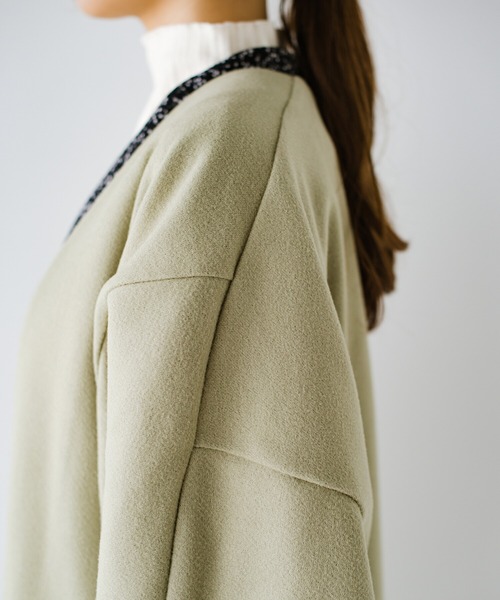 haco!（ハコ）の「パッと羽織るだけできちんと見えと今っぽオシャレを叶えてくれる！便利なオーバーサイズカットソーコート（ノーカラーコート・レディース・ネイビー/ライトカーキ・1/2）」の19枚目の写真