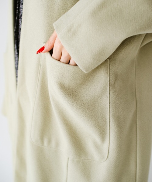 haco!（ハコ）の「パッと羽織るだけできちんと見えと今っぽオシャレを叶えてくれる！便利なオーバーサイズカットソーコート（ノーカラーコート・レディース・ネイビー/ライトカーキ・1/2）」の13枚目の写真