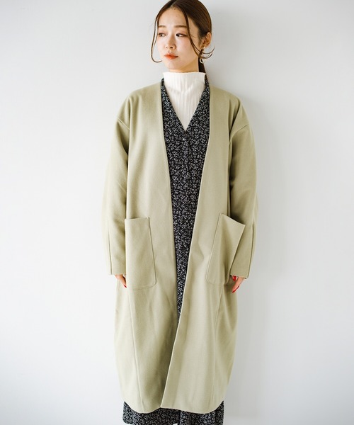 haco!（ハコ）の「パッと羽織るだけできちんと見えと今っぽオシャレを叶えてくれる！便利なオーバーサイズカットソーコート（ノーカラーコート・レディース・ネイビー/ライトカーキ・1/2）」の16枚目の写真