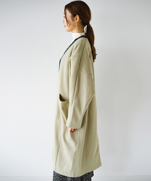 haco!（ハコ）の「パッと羽織るだけできちんと見えと今っぽオシャレを叶えてくれる！便利なオーバーサイズカットソーコート（ノーカラーコート・レディース・ネイビー/ライトカーキ・1/2）」の10枚目の写真