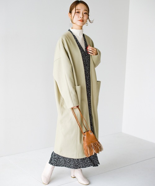 haco!（ハコ）の「パッと羽織るだけできちんと見えと今っぽオシャレを叶えてくれる！便利なオーバーサイズカットソーコート（ノーカラーコート・レディース・ネイビー/ライトカーキ・1/2）」の17枚目の写真